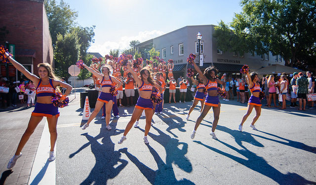 Cheerleaders performing at the 2017 welcome back festival