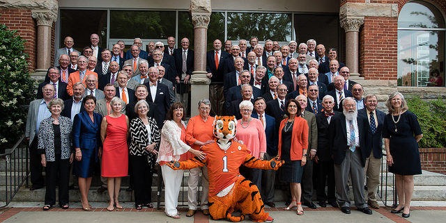 Group photo with the clemson tiger from the golden tiger reunion