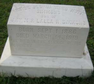 Simmons' grave stone