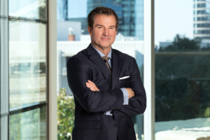 Headshot in corporate background